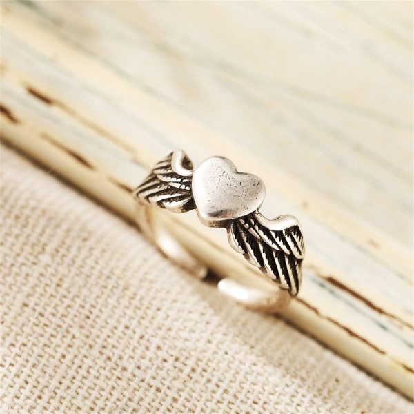 Silver-Plated Flying Heart Open Ring For Discount