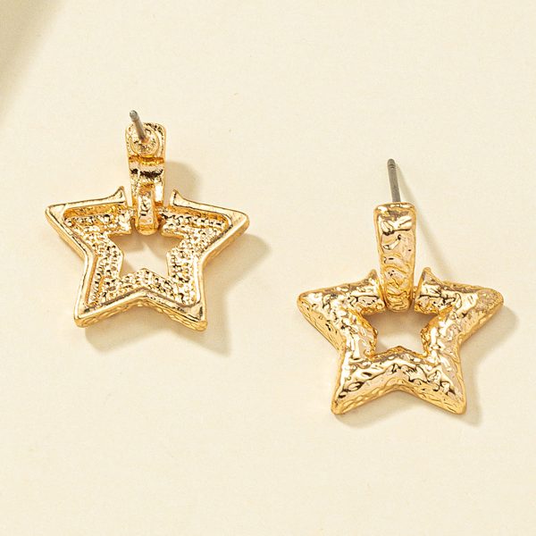 18K Gold-Plated Textured Star Drop Earrings For Sale