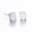 White Opal & Silver-Plated Oval Stud Earrings Online Sale