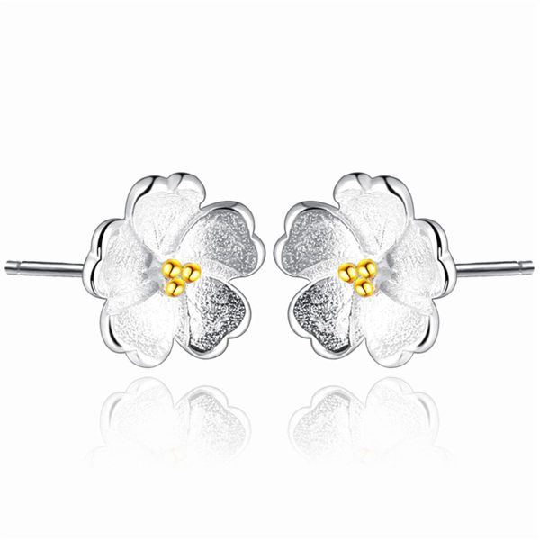 Two-Tone Sakura Floral Stud Earrings on Sale