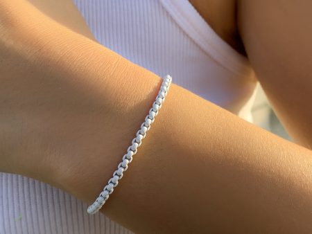 White Enamel & Silver-Plated Chain Bracelet For Cheap