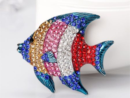 Blue & Pink Cubic Zirconia & Silver-Plated Fish Brooch on Sale