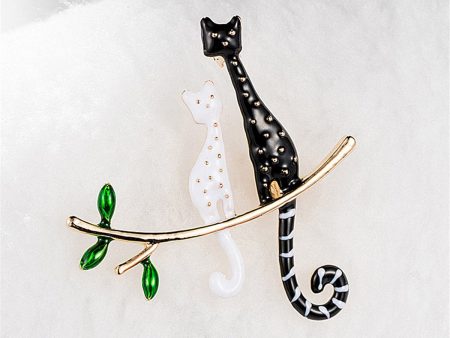 Black & White Kitty Branch Brooch Cheap