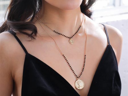 Black Acrylic & 18K Gold-Plated Coin Layered Necklace Sale