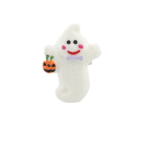 White & Silver-Plated Pumpkin Ghost Adjustable Ring Discount