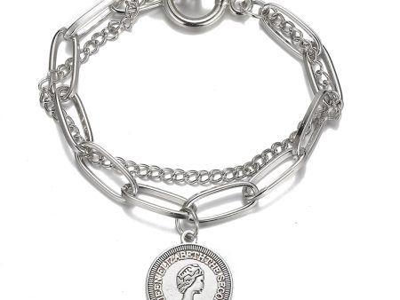 Silver-Plated Coin Layered Bracelet Discount