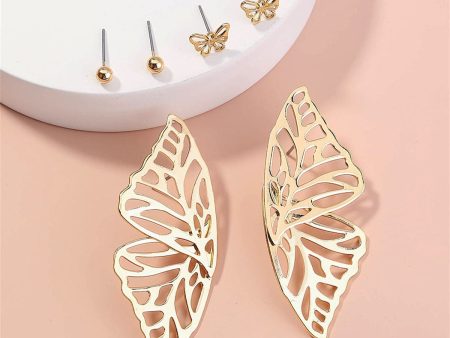 18K Gold-Plated Butterfly Stud Earrings Set Discount