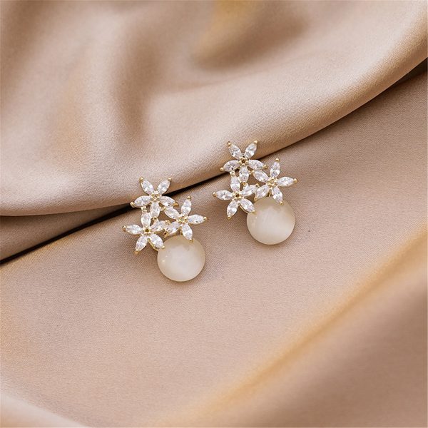 18K Gold-Plated & Clear Cubic Zirconia Floral Stud Earrings For Sale