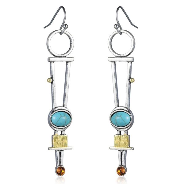 Turquoise & Cubic Zirconia Silver-Plated Geometric Drop Earrings For Cheap