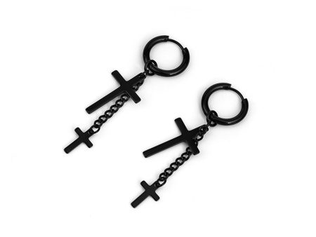 Black Chain Cross Huggie Earrings Supply