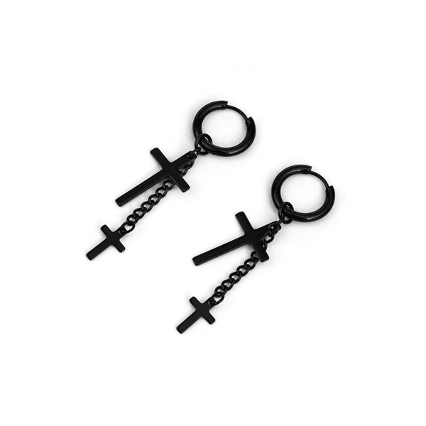 Black Chain Cross Huggie Earrings Supply