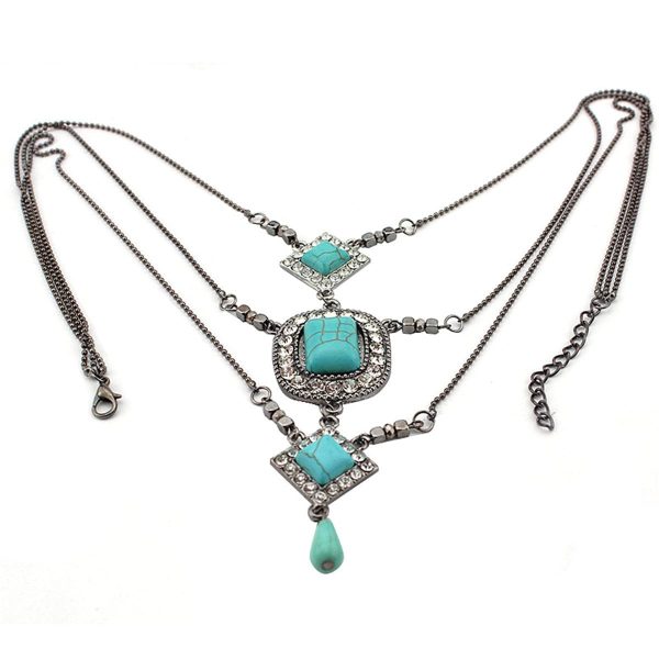 Turquoise & Cubic Zirconia Layered Pendant Necklace For Discount