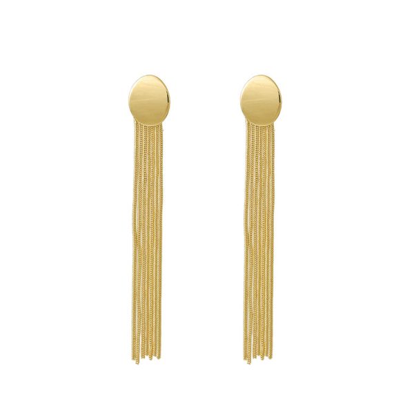 18K Gold-Plated Oval Tassel Drop Earrings For Sale