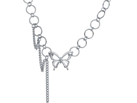 Silver-Plated Butterfly & Cross Pendant Choker For Sale