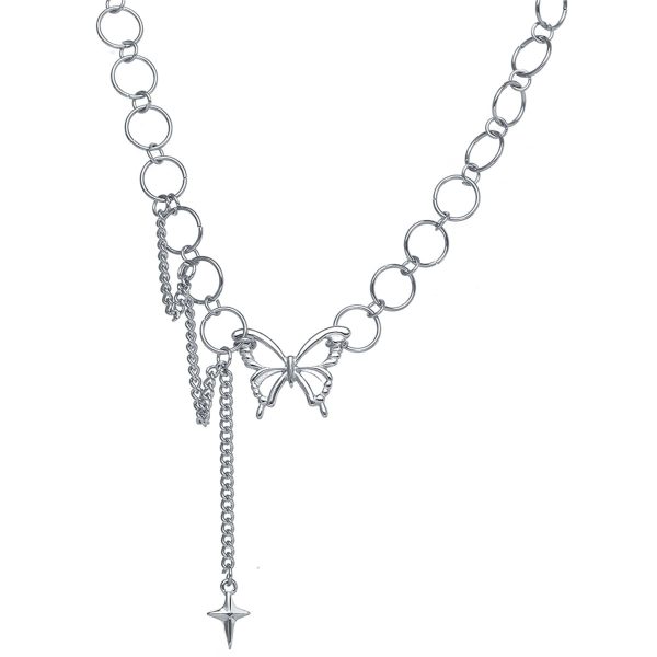 Silver-Plated Butterfly & Cross Pendant Choker For Sale