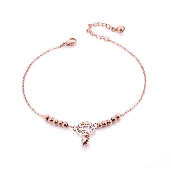 18K Rose Gold-Plated Coin Charm Bead Anklet Online now