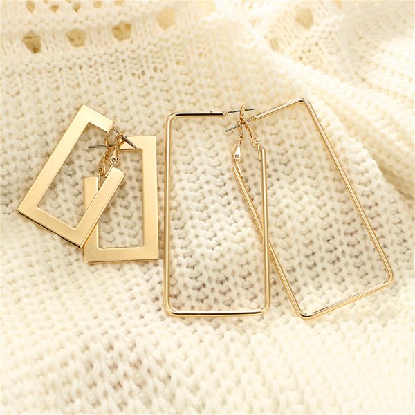 18K Gold-Plated Openwork Rectangle Drop Earrings Set Supply