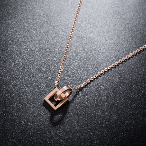 18K Rose Gold-Plated Open Ring & Square Pendant Necklace For Discount