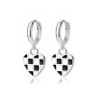 Black & White Checkerboard Heart Drop Earrings Online Hot Sale