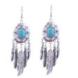 Turquoise & Silver-Plated Feather Drop Earrings For Discount