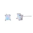 White Opal & Silver-Plated Princess Cut Stud Earrings Online Hot Sale