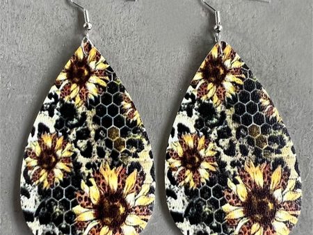 Yellow & Gray Honecomb Sunflower Teardrop Earrings For Cheap