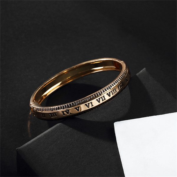 18K Gold-Plated Roman Numerals Hinge Bangle For Sale