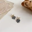 Black & White Acrylic Checkerboard Bow Heart Drop Earrings Cheap