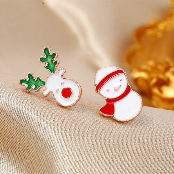 18K Gold-Plated & Multicolor Enamel Reindeer & Snowman Stud Earrings For Discount