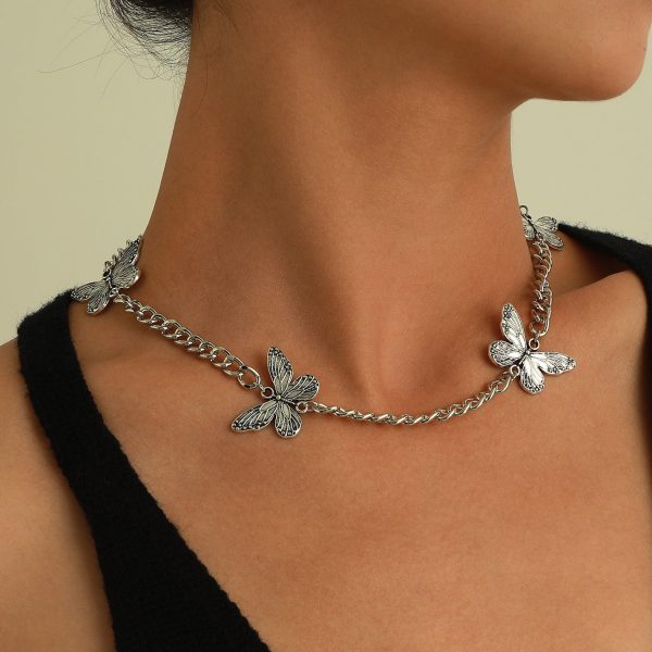 Silver-Plated Butterfly Cuban Chain Necklace Online