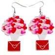 White & Red Heart Balloon Love Letter Drop Earrings on Sale