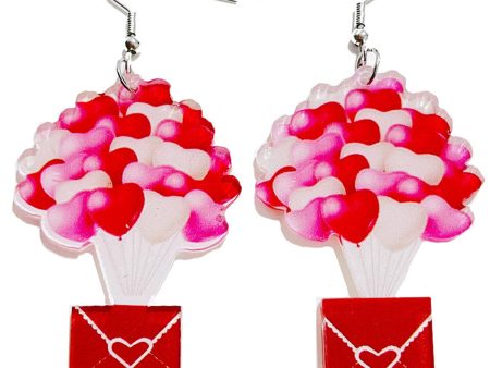 White & Red Heart Balloon Love Letter Drop Earrings on Sale