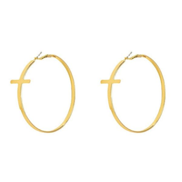 18K Gold-Plated Cross Hoop Earrings Online now