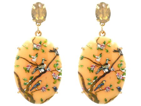 Beige Crystal & Resin 18K Gold-Plated Bird Branch Oval Drop Earrings Online Hot Sale