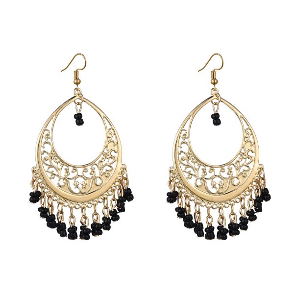 Black Turquoise & 18K Gold-Plated Openwork Drop Earrings Supply