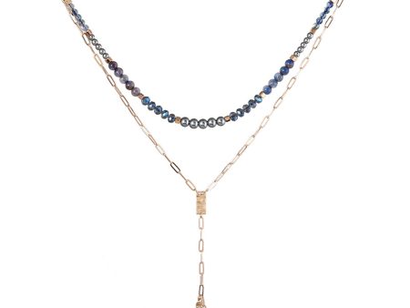 Blue & Two-Tone Heart Locket Layered Lariat Necklace Sale