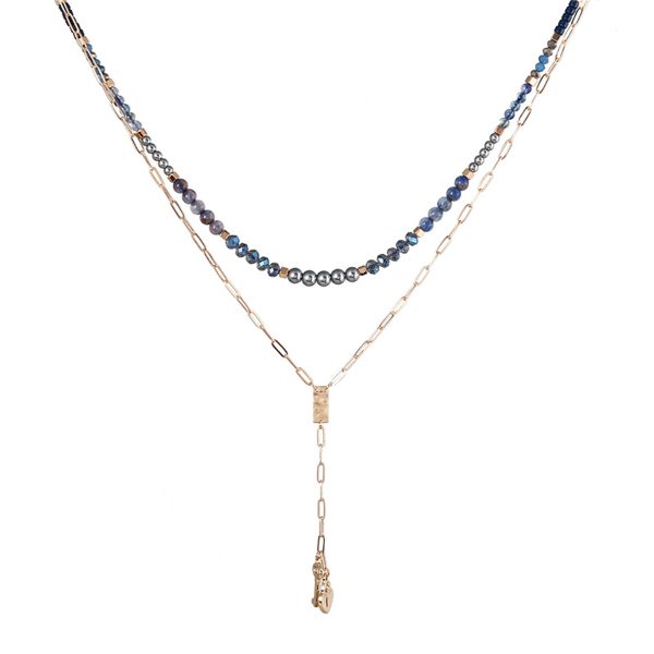 Blue & Two-Tone Heart Locket Layered Lariat Necklace Sale