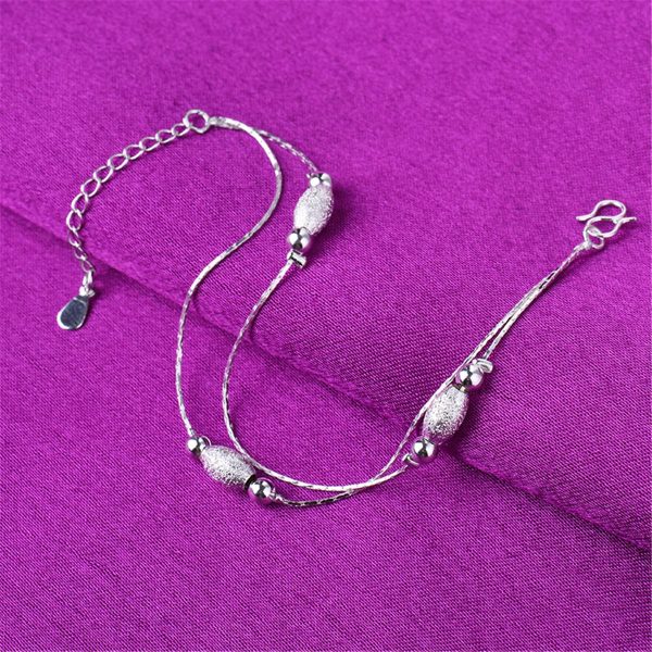 Silver-Plated Frosted Olive Double-Strand Anklet Sale