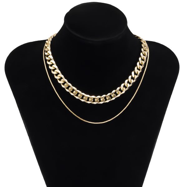 18K Gold-Plated Curb Chain Choker Necklace & Mini Herringbone Chain Discount