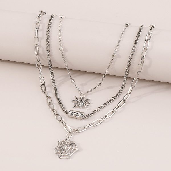 Silver-Plated Spider Web Layered Pendant Necklace For Sale