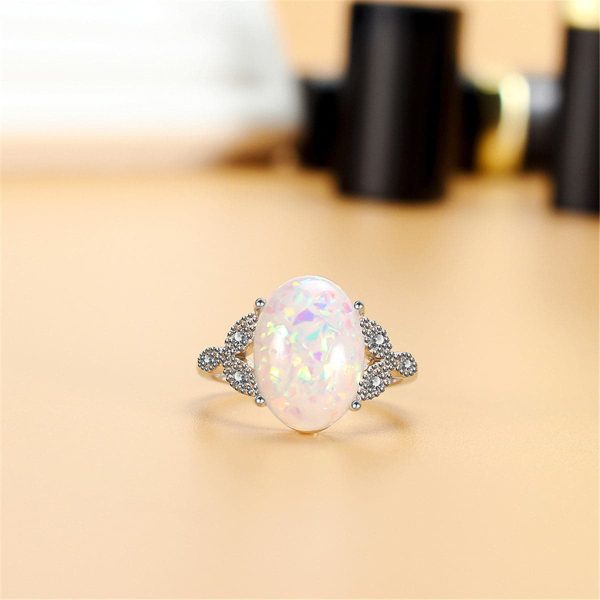 White Opal & Silver-Plated Oval Promise Ring on Sale