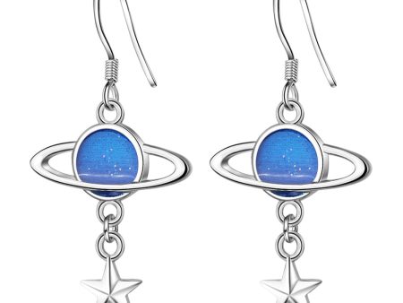 Silver-Plated & Blue Planet Drop Earrings on Sale