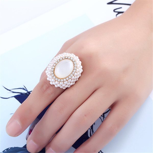 White Cats Eye & Pearl 18k Gold-Plated Floral Ring Supply