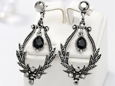 Black Crystal & Cubic Zirconia Botanical Teardrop Earrings on Sale