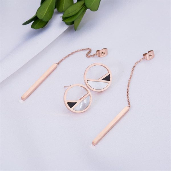 18K Rose Gold-Plated Bar & Ring Drop Earring Fashion