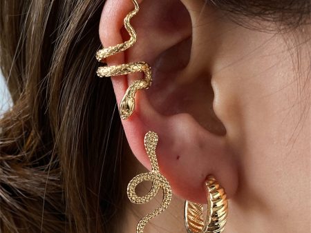 18K Gold-Plated Snake Three-Piece Stud Earring & Ear Cuff Set on Sale