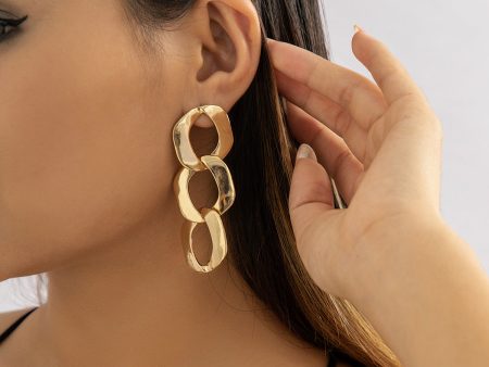 18K Gold-Plated Chain Link Drop Earrings For Sale