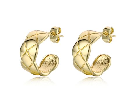 18K Gold-Plated C-Shape Quilt Pattern Huggie Earrings For Cheap