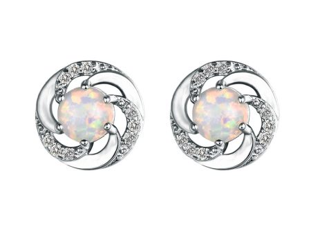 White Opal & Cubic Zirconia Vortex Stud Earrings For Cheap