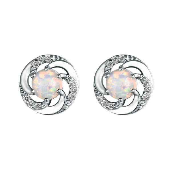 White Opal & Cubic Zirconia Vortex Stud Earrings For Cheap